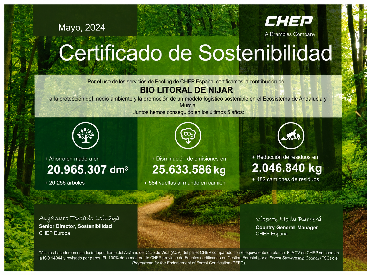 Certificado de sostenibilidad CHEP España y Europa